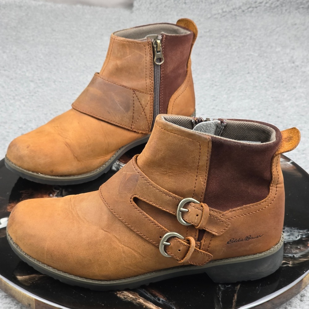 Eddie Bauer Womens Size 7M‎ Leather Ankle Boots Buckle Strap Zipper Closure